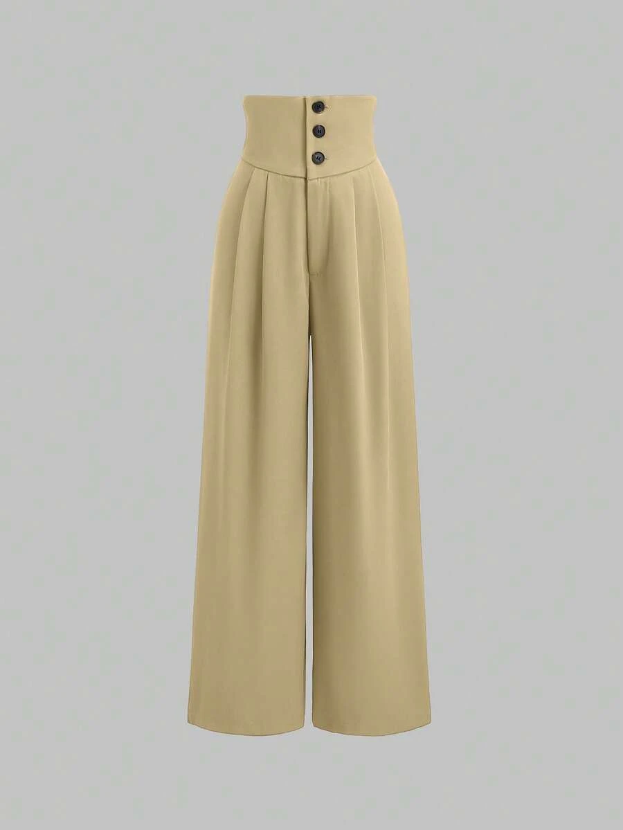 Sweetra High Waist Loose Flattering Drape Women's Pants, Spring - Khaki - View 1
