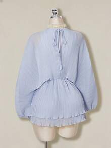 SHEIN ICON 女士优雅纯色蝙蝠袖迷你连衣裙 - 淺藍色 - 查看 8