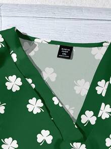 EMERY ROSE Áo kiểu tay ngắn dáng suông tối giản, in họa tiết cỏ ba lá, cỡ lớn, thích hợp cho kỳ nghỉ. - Nhiều màu - Xem 4