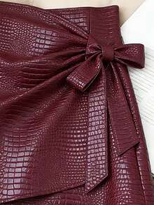 Franclia Minifalda elegante de mujer con lazo de piel sintética - Burdeos - Ver 4