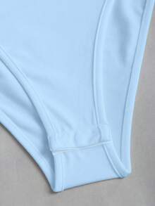 Sweetra Metal Decor Ruched Casual Bodysuit, Versatile For Spring/Summer,One Shoulder Bodysuit - Baby Blue - View 5