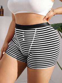 SHEIN 1 pieza Ropa interior transpirable de rayas para talla grande - Blanco y Negro - Ver 5