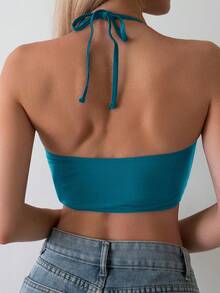 Swim Basics Áo bikini hai dây buộc cổ màu trơn đơn giản dành cho nữ, thích hợp cho mùa hè. - Màu xanh ngọc - Xem 2