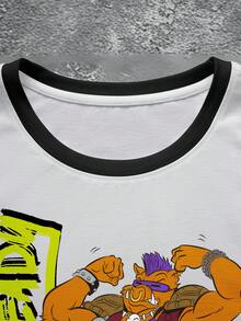 TEENAGE MUTANT NINJA TURTLES | SHEIN 男士撞色字母卡通图案圆领短袖T恤 - 白色 - 查看 4