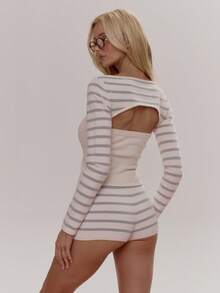 MUSERA Stripe Layered Knit Longsleeve Shrug Top With Keyhole Cutout Cami Coord Top Only Cute Girly Sexy Spring Winter Going Out Daily Easter Sugar Swizzle - Multicolor - View 5