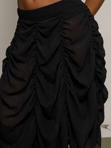 COUREZ Sheer Midi Ruched Skirt /Y2K Spring Clothes For Women Cute Sexy Black Party Rave Skirts Going Out Outfits Summer Skirts Summer Outfits 2 Piece Sets - Black - View 7