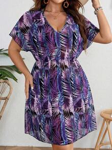 SHEIN Swim Curve 大码印花薄纱罩衫 - 紫羅蘭色 - 查看 6