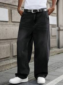 GALLERY FADE Quần jeans nam ống rộng, màu xám nhạt, kiểu dáng thường ngày. - màu đen - Xem 6