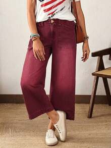 EMERY ROSE Plus Size Women's Casual Straight Leg Cropped Jeans - Red - View 7