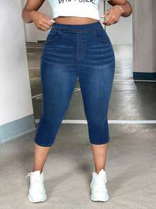 SHEIN SXY Quần jean denim trơn màu cỡ lớn kiểu dáng thường ngày - Rửa trung bình - Xem 3