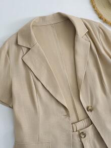 Franclia 女士时尚休闲仿口袋套装 - 卡其色 - 查看 3