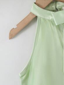 年轻女孩优雅可爱的绿色网纱蝴蝶结无袖连衣裙 - 綠色 - 查看 8