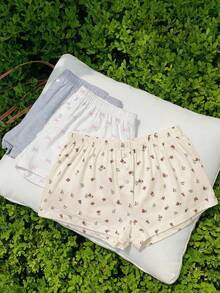 Comfortcana Bộ 3 món quần short dệt kim mùa hè họa tiết hoa anh đào nhỏ, quần short cạp thấp in hoa, quần short cạp chun, quần ngủ, quần short mặc nhà, quần short ngủ nữ, bộ quần short ngủ. - Nhiều màu - Xem 8