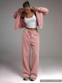 MUSERA 带口袋细节的阔腿运动裤，适合度假、机场休闲、秋季、返校季等场合。 - 粉色 - 查看 3