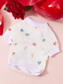 PETSIN 1. Áo nỉ in hình trái tim màu sắc, chữ đen, dày dặn và ấm áp, kiểu dáng thú cưng, thích hợp cho mùa thu và mùa đông, phối màu trắng. - trắng - Xem 9