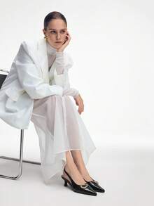 Mnmlis 女士尖头金属装饰时尚日常通勤高跟鞋 - 黑色 - 查看 10