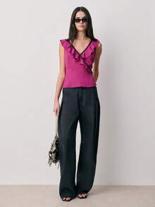 Nöista Sleeveless Top Features A V-Neckline Adorned With A Ruffled Trim Edged In Black. Spring, Summer, Easter. - Purple - View 5