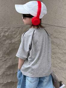 DAZY 男童休闲撞色滚边短袖T恤，夏季 - 灰色 - 查看 5