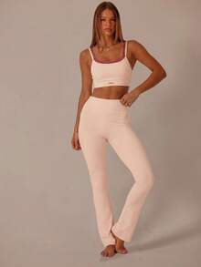 Aralina Double Strap Cut Out Crop Top And High Waist Leggings Stretchy Workout Sets Women - Baby Pink - View 4