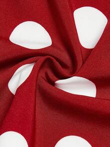 Elenzga Valentine's Day Lantern Sleeve Contrast Collar Polka Dot Women Blouse - Red - View 4