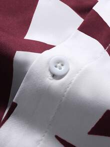 Manfinity Homme Men's Geometric Print Single-Breasted Casual Short Sleeve Shirt - Red and White - View 4