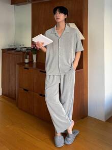 DAZY Men's Striped Shirt And Loungewear Set, Spring/Summer - Black - View 7