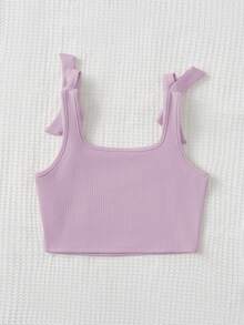SHEIN Sweet Cute Square Neck Bow Knit Jacquard Camisole For Young Girls, Summer - Dusty Purple - View 2
