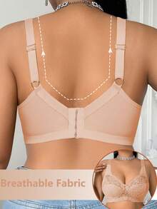 DesireSculpt 1pc Plus Size Women Lace Wireless Bra - Apricot - View 2