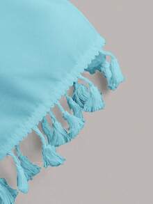 Swim Basics Women's Solid Color Fringe Decor Casual Vacation Kimono Cover Up - Mint Blue - View 4