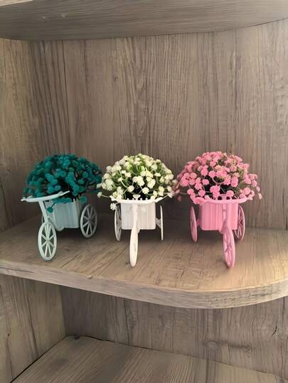 Zazumi 1pc Artificial Flower Tricycle Flower Cart, 19 Motifsplant, Rustic Countryside Style, Indoor Home Decor, Living Room Decoration Item.