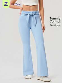 OutZeal Women Sports Leggings Daily Casual Quick-Drying Tummy Control Bow‑Knot Belt Flared Hems - Blue - View 1