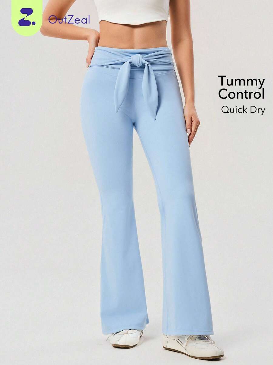 OutZeal Women Sports Leggings Daily Casual Quick-Drying Tummy Control Bow‑Knot Belt Flared Hems - Blue - View 1