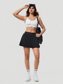 OutZeal 女士休闲健身褶皱网球裙裤 - 黑色 - 查看 4