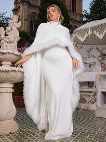VOLUPTÉ CURVE Plus Size Summer White Solid High Neck Sleeveless High-Waist Wide-Leg Jumpsuit For Wedding Guests, Parties, Going Out, Graduation, Birthdays - White - View 6