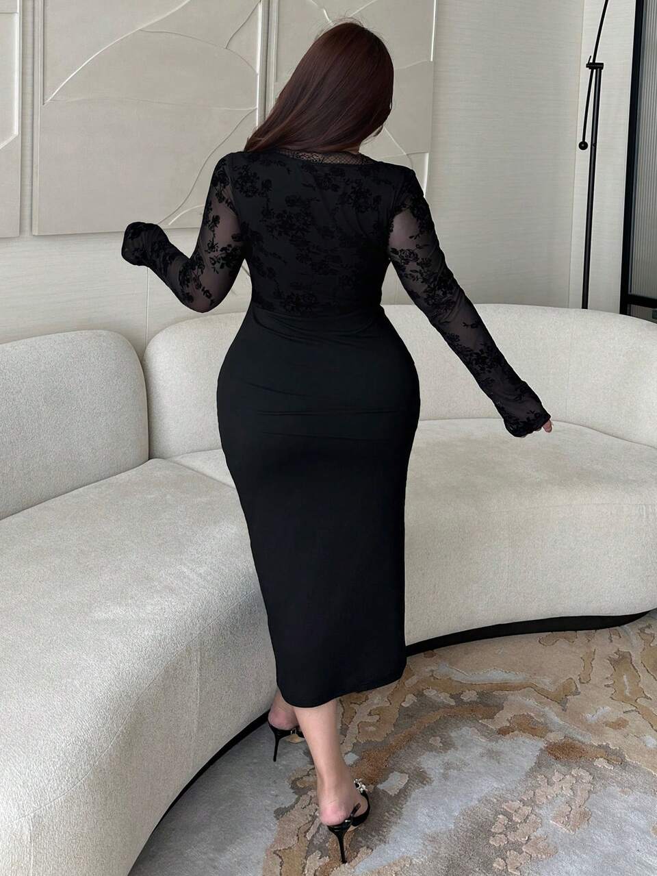 Dazy Plus Contrast Color Lace Embroidery V-Neck Wrap Dress, Sexy & Elegant Plus Size Women, Spring/Summer, Black Sundress