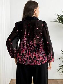 Modelyn Plus Size Floral Print Front Button Casual Long Sleeve Shirt - Multicolor - View 3