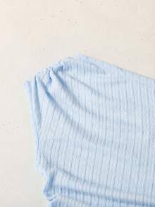 SHEIN 青少年女孩修身休閒不對稱肩紋理布料背心上衣 - 淺藍色 - 查看 5