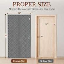 1 件磁性隔热门帘 - 厚牛津布面料，加厚防雨衬里，加高 2 英寸，尺寸 36 英寸 x 80 英寸，适用于推拉玻璃门，隔热隔音，灰色，冬季门帘，推拉玻璃门隔热，表面纹理，结构设计，家居隔热，缝线紧密，家居隔热解决方案 - 彩色 - 查看 10