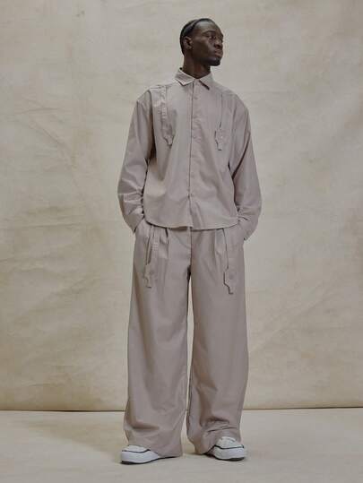 Musero Wide Leg Baggy Smart Style Pleated Button Fastening Strap Detailing Trouser Pants Spring Summer Essentials