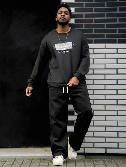 Heavens Edit Men's Letter Print Round Neck Long Sleeve Loose Casual Sweatshirt, Spring/Autumn