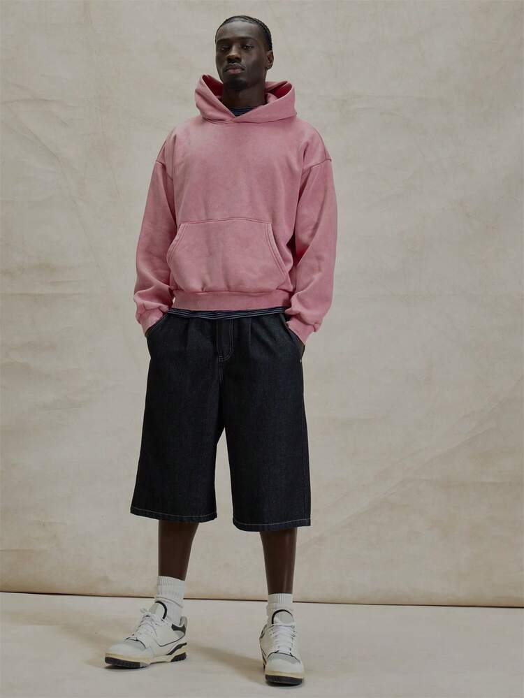 Musero Basic Oversized Plain Style Hoodied Sweater Drop Shoulder Hoodie Winter Essentials - Pink - View 3