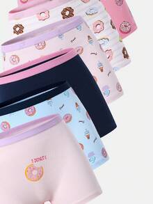 SHEIN GraphicGems 6条装女童舒适柔软可爱彩色甜甜圈零食印花纯棉三角裤 - 彩色 - 查看 6