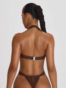 Musera Resort Thick Strap Ruched Cheeky Bikini Bottoms Swim Vacation Holiday Summer Travel Beachwear Basics Solid Colour Swimwear Resort Core - Brown - View 4