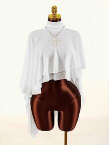 Amplova Women's High Collar Backless Tie Asymmetrical Hem Semi-Sheer Cover Up - White - View 4