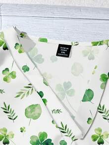 Mellowie Áo kiểu nữ cỡ lớn, phong cách tối giản, in hình cỏ ba lá ngày lễ Thánh Patrick, cổ chữ V, tay ngắn, viền bèo nhún, thích hợp cho mùa thu, mùa hè và kỳ nghỉ. - màu xanh lá - Xem 3