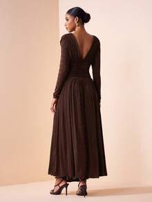 Zivah 2025春季新款V领荷叶边A字长袖连衣裙 - 黃色 - 查看 3