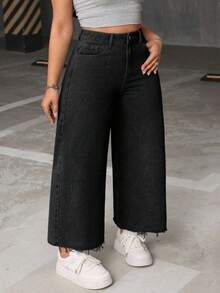 SHEIN CURVE+ Damen Jeans in Große Größen, lässig, nicht dehnbar, schwarz - Schwarz - Übersicht 3