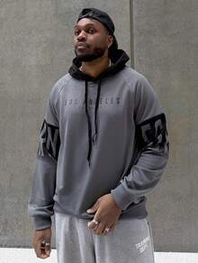Heavens Edit Men's Fashion Colorblock Hooded Sweatshirt, For Fall, Long Sleeve Top - Dark Grey - View 3