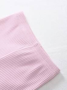 SHEIN Playful Pals 3件套女婴百搭休闲纯色弹力打底裤/长裤/紧身裤/婴儿裤套装，针织灯芯绒女婴打底裤，适合春、夏、秋、冬四季穿着 - 彩色 - 查看 4