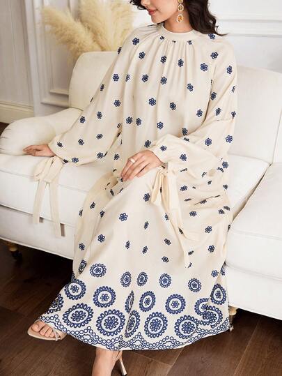 Yasmyna Đầm kiểu Ả Rập dáng rộng tay raglan in hoa dành cho nữ